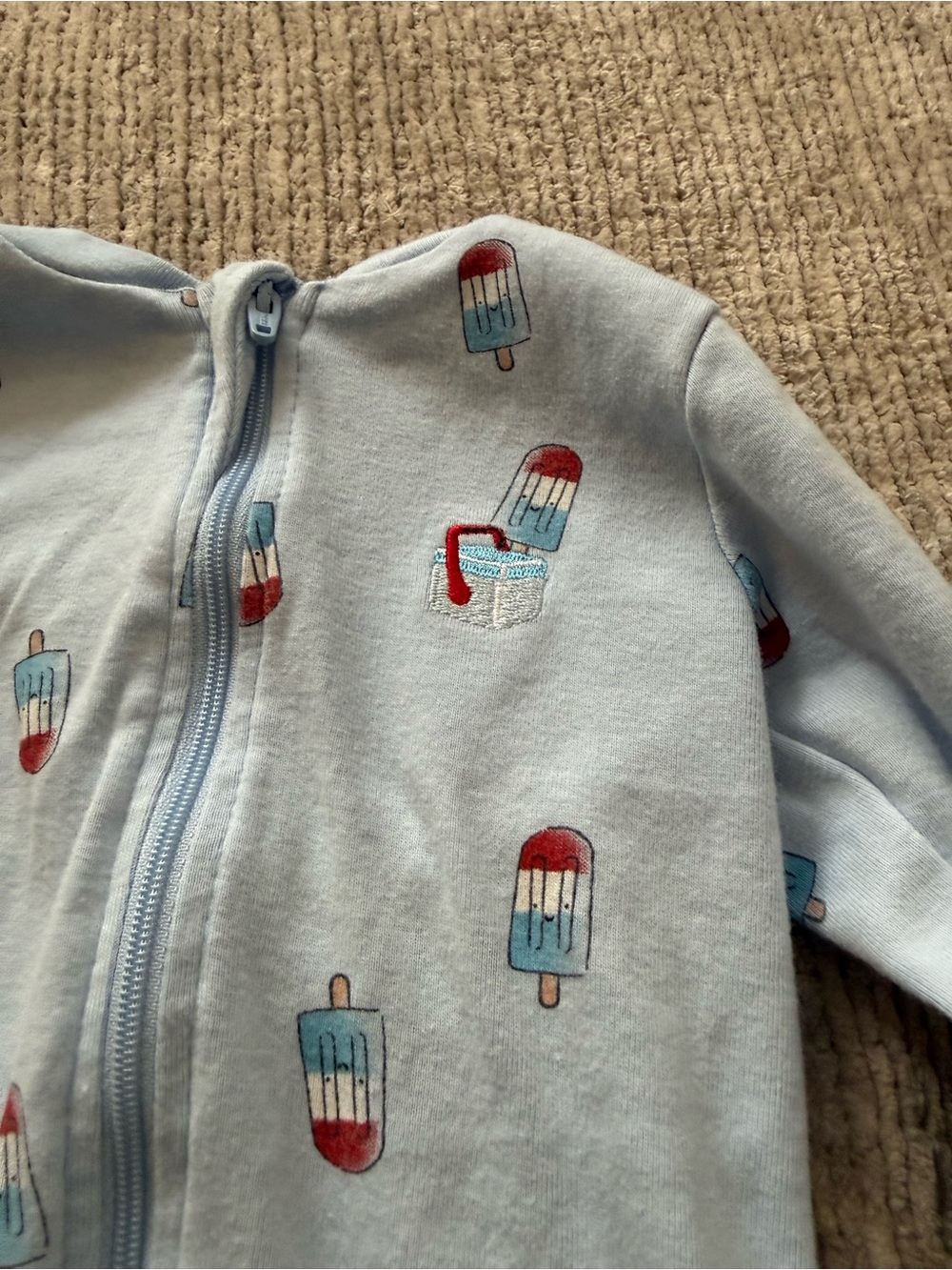 Pekkle Baby Footed Sleeper 6M‎ Popsicle Print Blue Organic Cotton Zip
